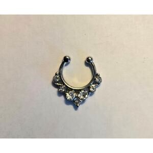 Faux Silver Tone and Rhinestone Nose Ring